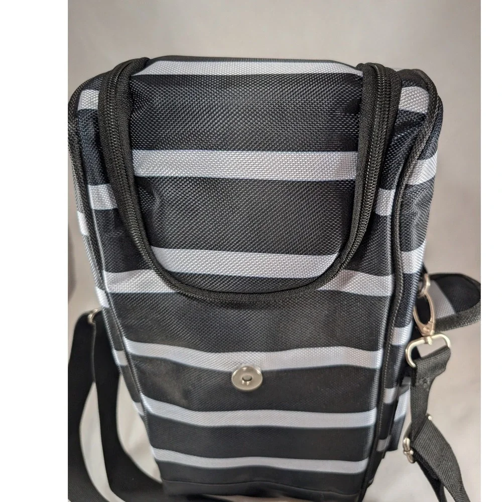 Savvy Outdoors Insulated‎ Wine Tote Bag 2 Bottle Carrier w/ Teal Tumbler Striped